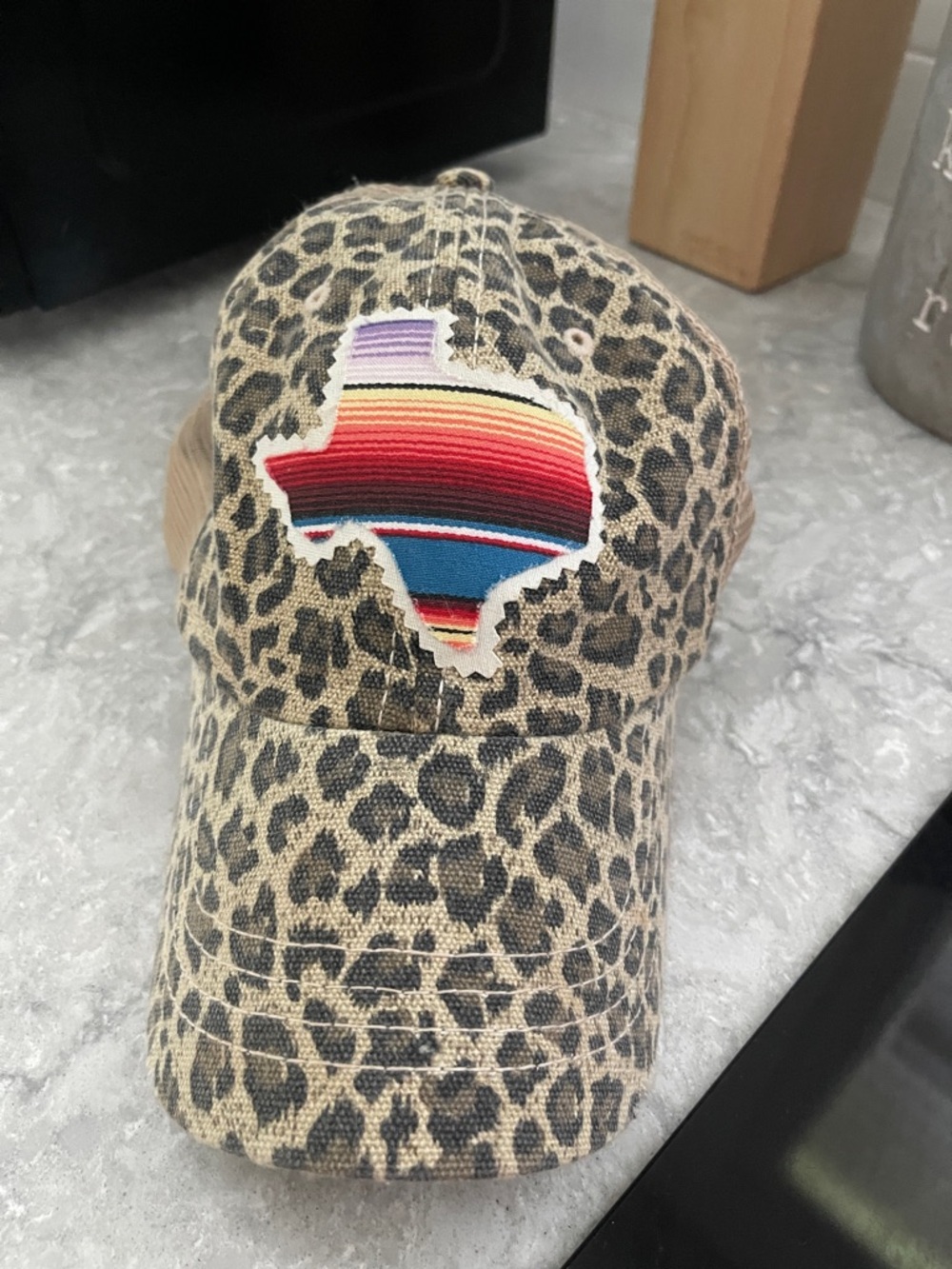 Leopard Print Cap with Colorful Texas Patch